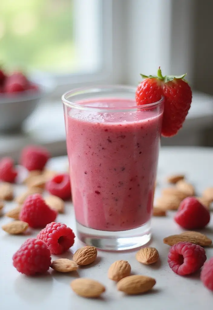 25 Easy Vegetarian Breakfast Recipes for Busy Mornings 11 25 Easy Vegetarian Breakfast Recipes for Busy Mornings - 11. Raspberry Almond Smoothie