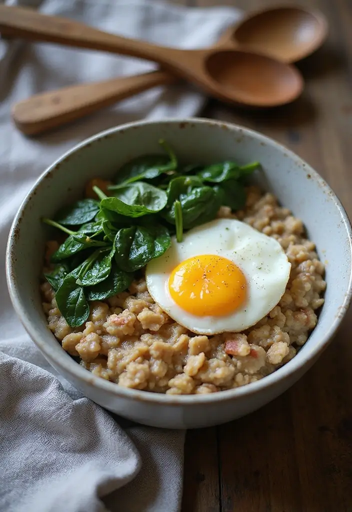 25 Healthy Low Carb High Protein Vegetarian Breakfast Ideas 10 25 Healthy Low Carb High Protein Vegetarian Breakfast Ideas - 10. Savory Oatmeal with Spinach and Eggs