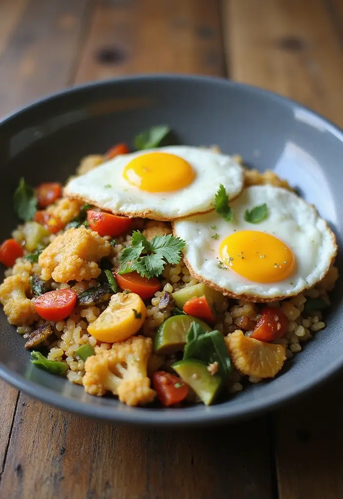 25 Healthy Low Carb High Protein Vegetarian Breakfast Ideas 7 25 Healthy Low Carb High Protein Vegetarian Breakfast Ideas - 7. Cauliflower Rice Breakfast Bowl