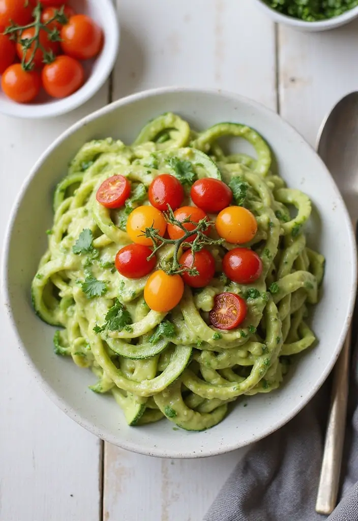 25 Healthy Vegetarian Lunch Recipes for Work or School - 11. Zucchini Noodles with Avocado Sauce