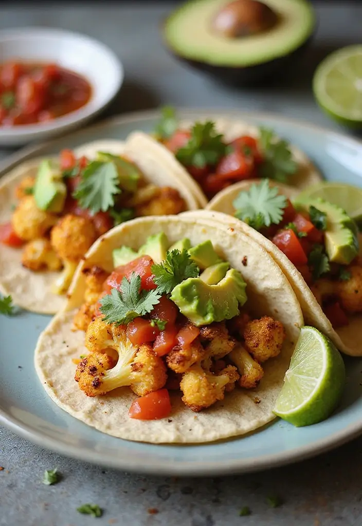 25 Healthy Vegetarian Lunch Recipes for Work or School - 15. Roasted Cauliflower Tacos
