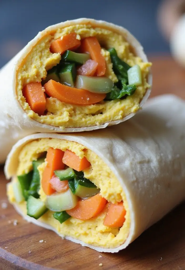 25 Healthy Vegetarian Lunch Recipes for Work or School - 2. Veggie-Packed Hummus Wrap