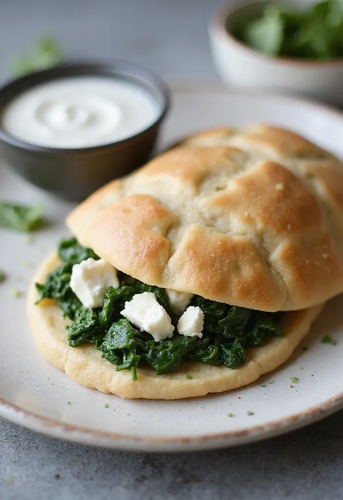 25 Healthy Vegetarian Lunch Recipes for Work or School - 4. Spinach & Feta Stuffed Pita