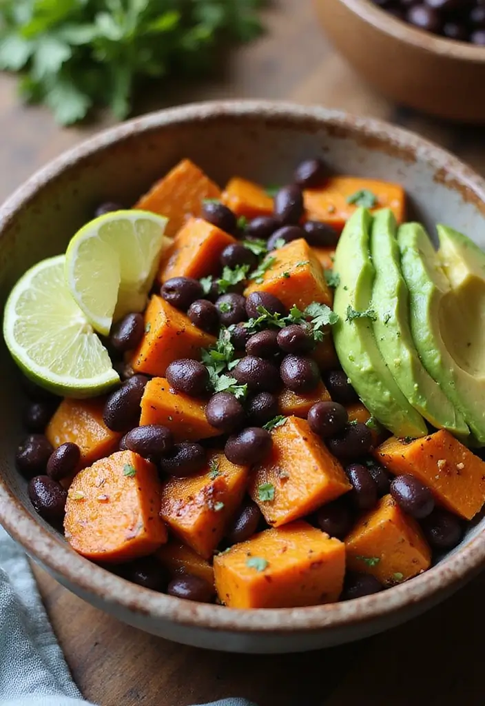 25 Healthy Vegetarian Lunch Recipes for Work or School - 5. Sweet Potato & Black Bean Bowl