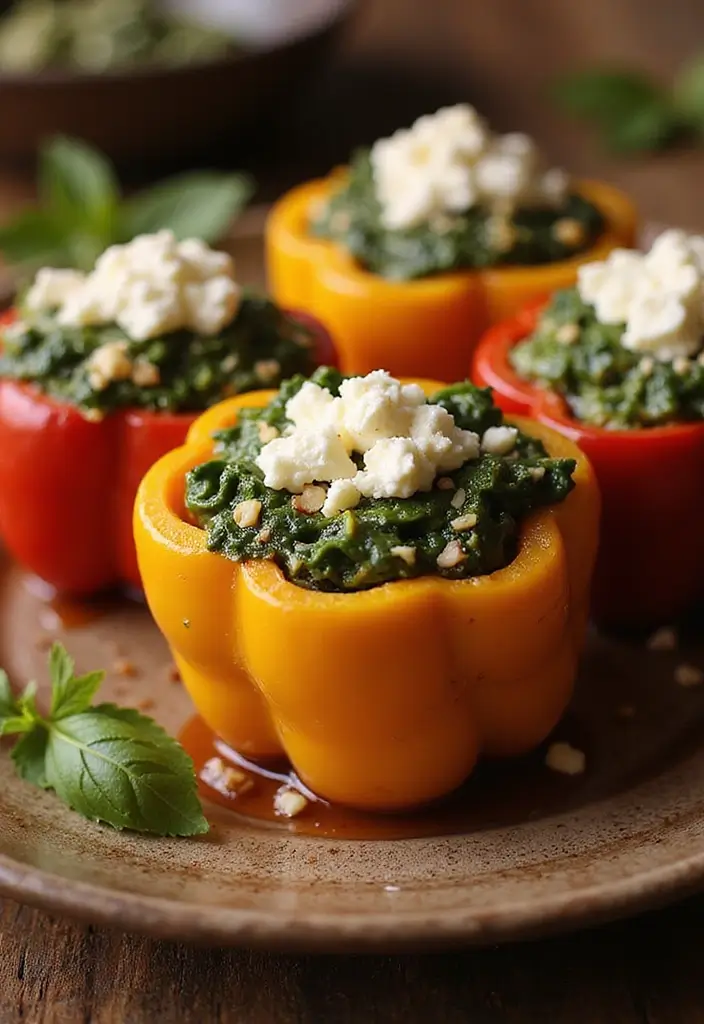 25 High Protein Low Carb Vegetarian Recipes to Try 3 25 High Protein Low Carb Vegetarian Recipes to Try - 3. Spinach and Feta Stuffed Peppers