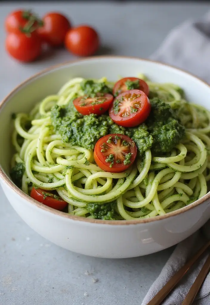 25 High Protein Low Carb Vegetarian Recipes to Try 4 25 High Protein Low Carb Vegetarian Recipes to Try - 4. Zucchini Noodles with Pesto