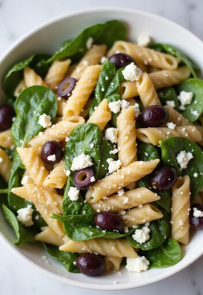 25 High Protein Vegetarian Salad Recipes for Healthy Living 19 25 High Protein Vegetarian Salad Recipes for Healthy Living - 19. Greek Pasta Salad with Spinach