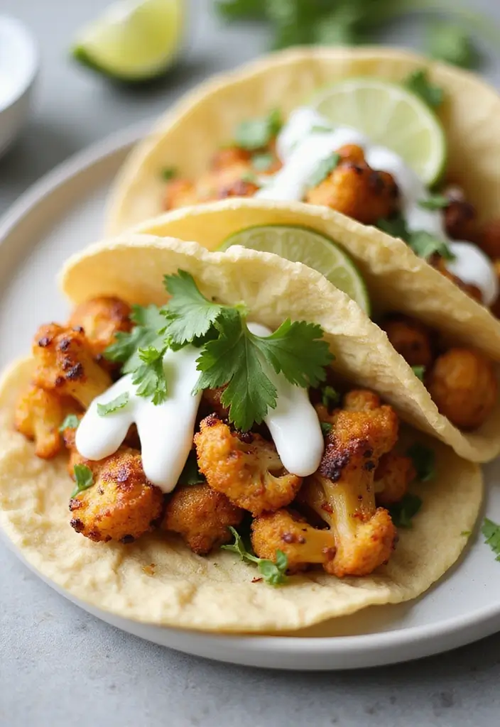 25 No Onion No Garlic Vegetarian Recipes Everyone Can Enjoy 4 25 No Onion No Garlic Vegetarian Recipes Everyone Can Enjoy - 4. Cauliflower Tacos with Lime Crema