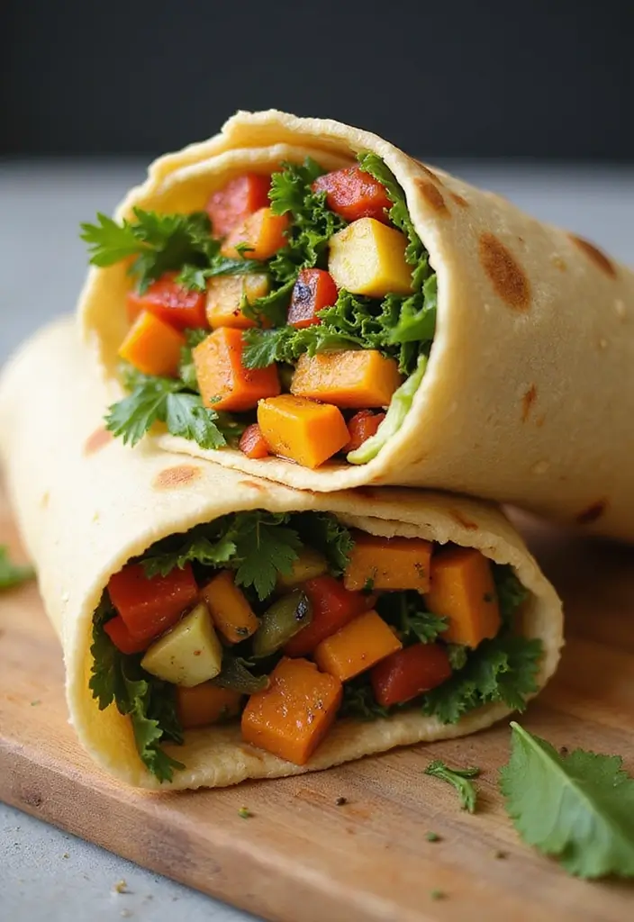 25 Quick and Easy Vegetarian Recipes Ready in No Time - 12. Roasted Vegetable and Hummus Wrap