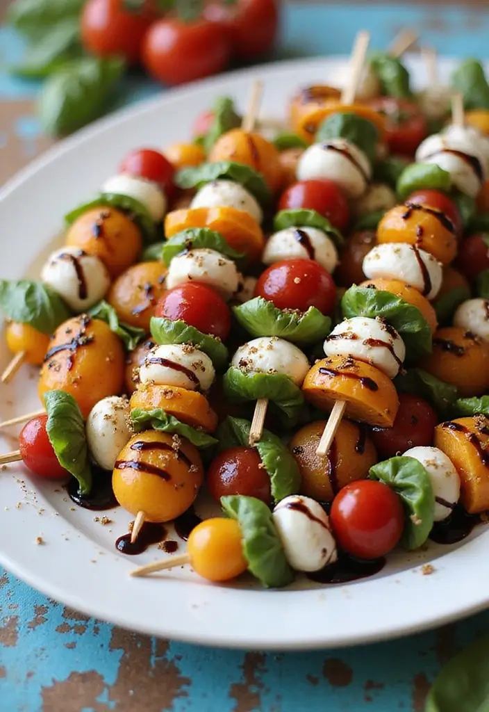 25 Quick and Easy Vegetarian Recipes Ready in No Time - 13. Caprese Salad Skewers