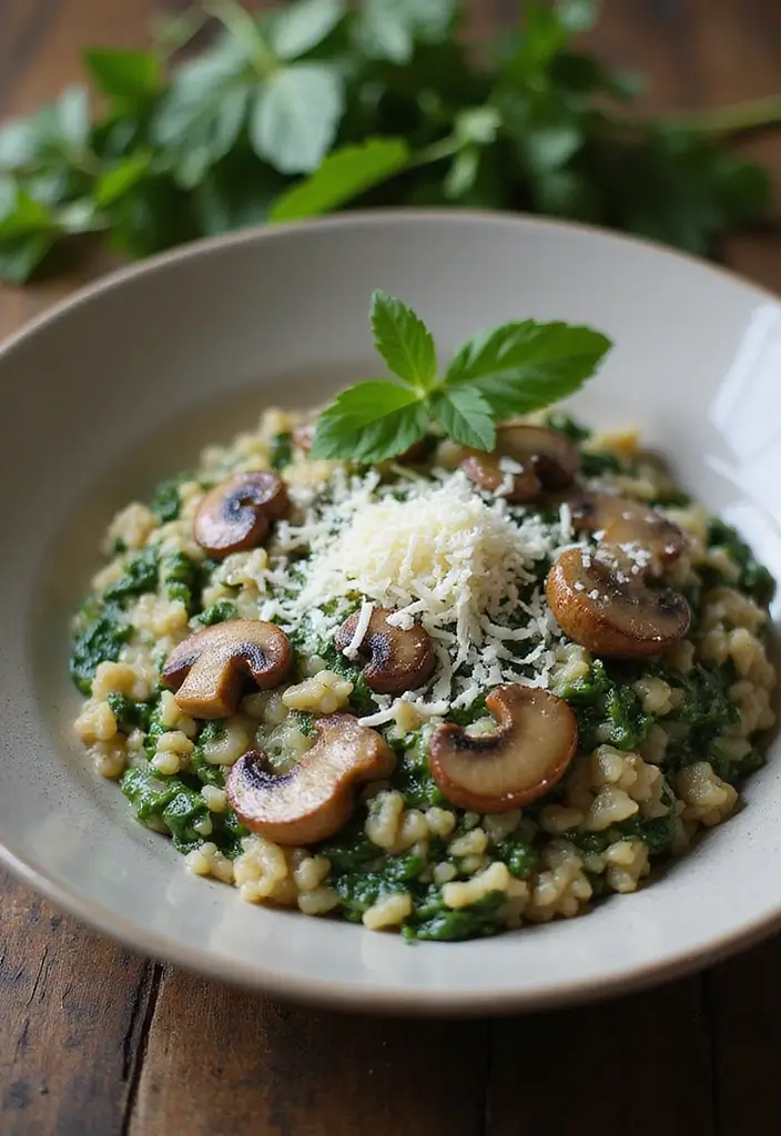 25 Quick and Easy Vegetarian Recipes Ready in No Time - 14. Spinach and Mushroom Risotto