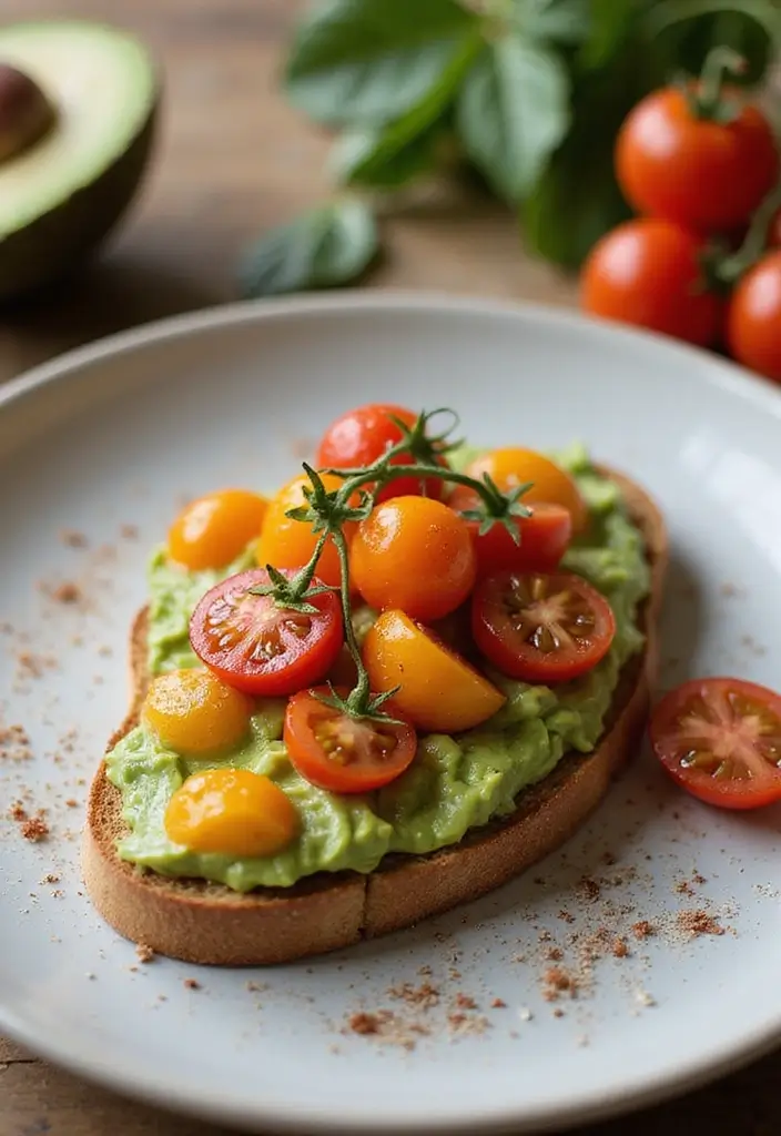 25 Quick and Easy Vegetarian Recipes Ready in No Time - 7. Avocado Toast with Cherry Tomatoes