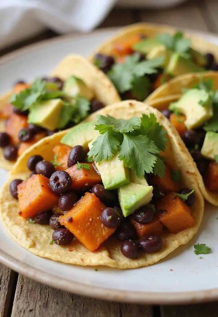 25 Quick and Easy Vegetarian Recipes Ready in No Time - 8. Sweet Potato and Black Bean Tacos