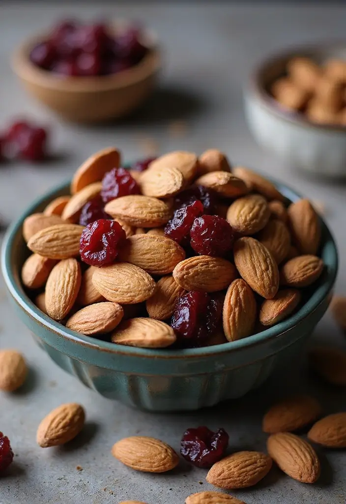 25 Simple 3 Ingredient Vegetarian Recipes for Dinner - 23. Almonds and Dried Cranberries Snack Mix