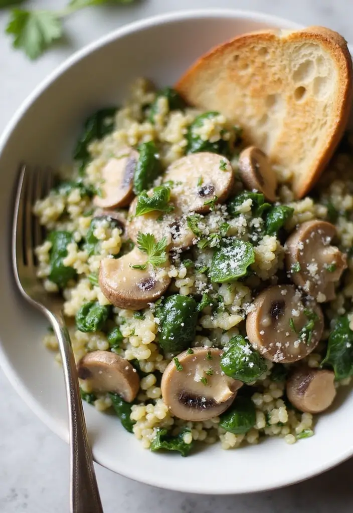 26 High Protein Vegetarian Slow Cooker Recipes for Easy Meals 2 26 High Protein Vegetarian Slow Cooker Recipes for Easy Meals - 2. Creamy Mushroom and Spinach Risotto