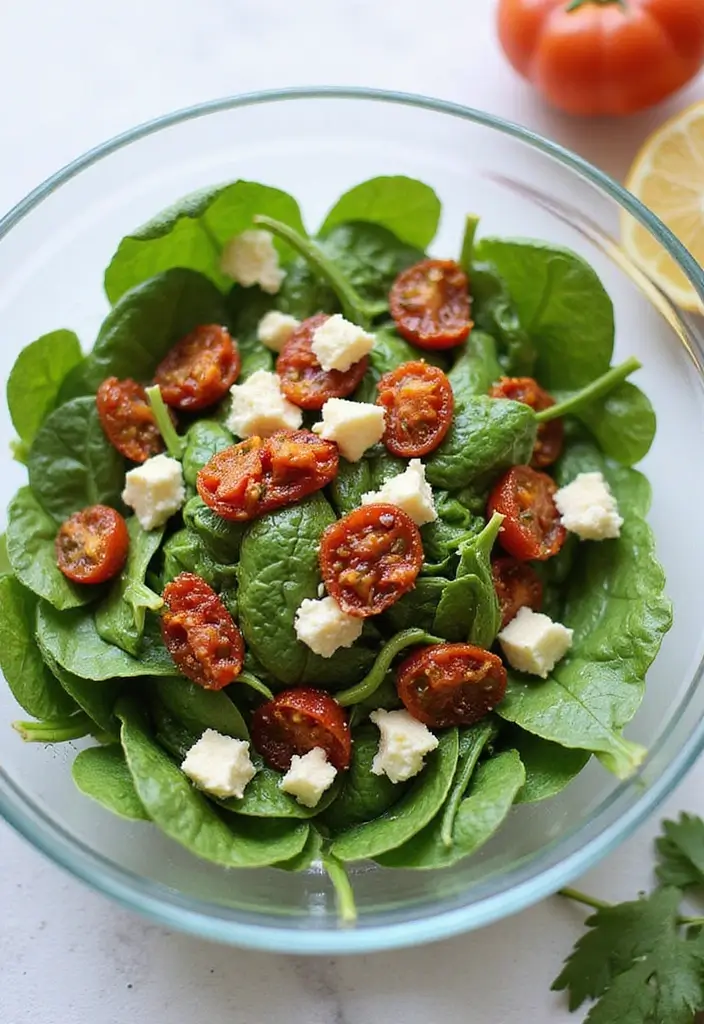 27 Easy Vegetarian Salad Recipes for Healthy Eating 23 27 Easy Vegetarian Salad Recipes for Healthy Eating - 23. Sun-dried Tomato and Spinach Salad
