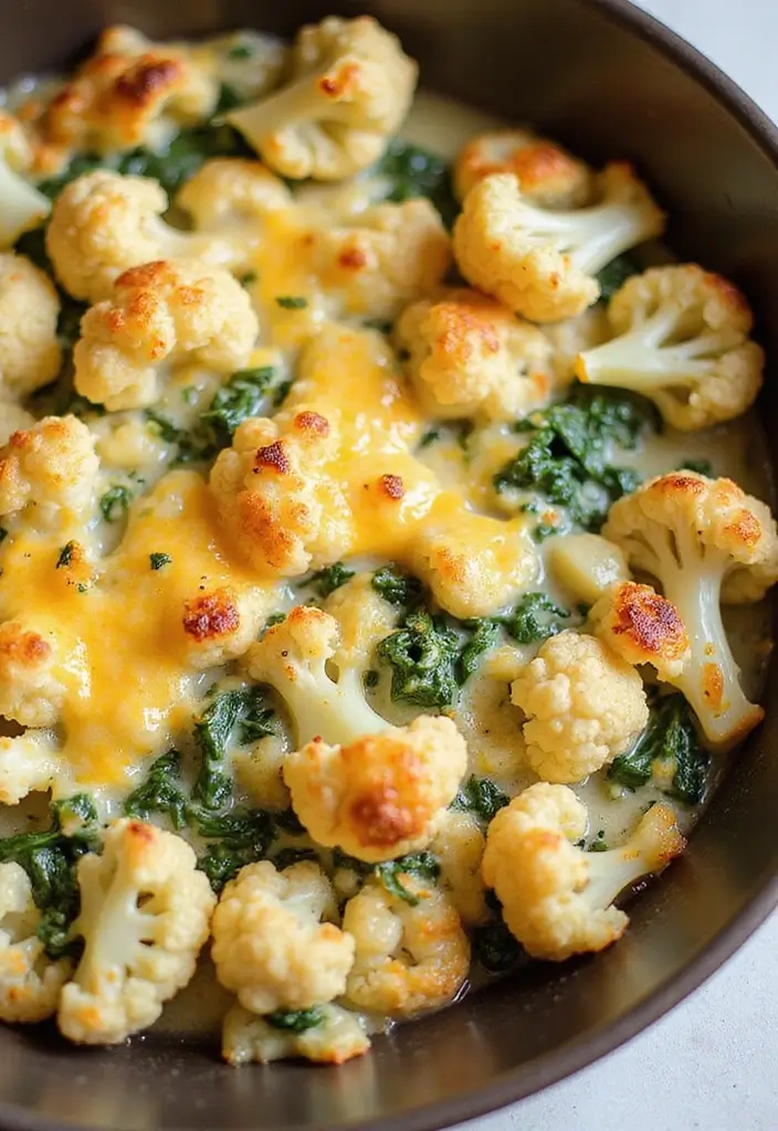 27 Healthy Low Carb Vegetarian Dinner Recipes for Clean Eating - 25. Cauliflower and Spinach Gratin