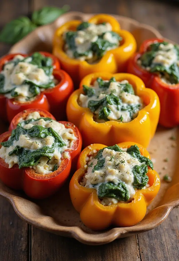 27 Healthy Low Carb Vegetarian Dinner Recipes for Clean Eating - 4. Spinach and Ricotta Stuffed Peppers