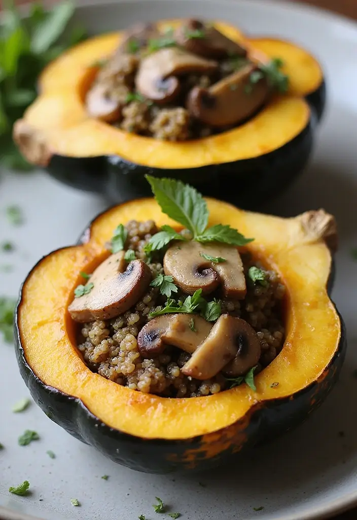 27 Healthy Low Carb Vegetarian Dinner Recipes for Clean Eating - 5. Mushroom and Quinoa Stuffed Acorn Squash