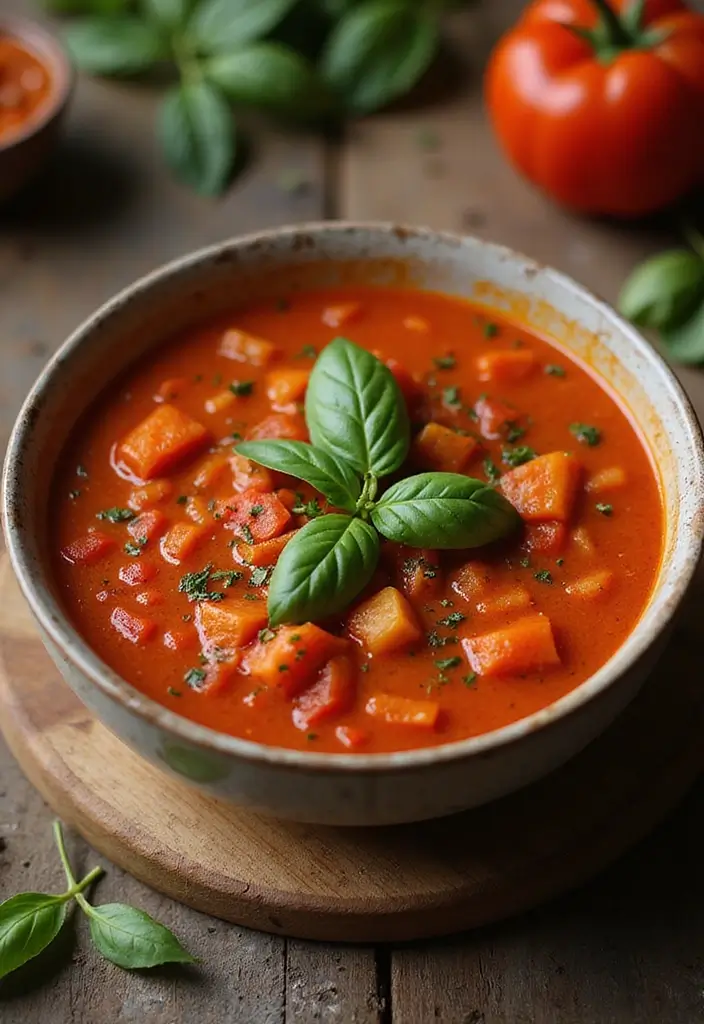 27 High Protein Vegetarian Soup Recipes for Cozy Dinners 19 27 High Protein Vegetarian Soup Recipes for Cozy Dinners - 19. Roasted Pepper and Tomato Soup