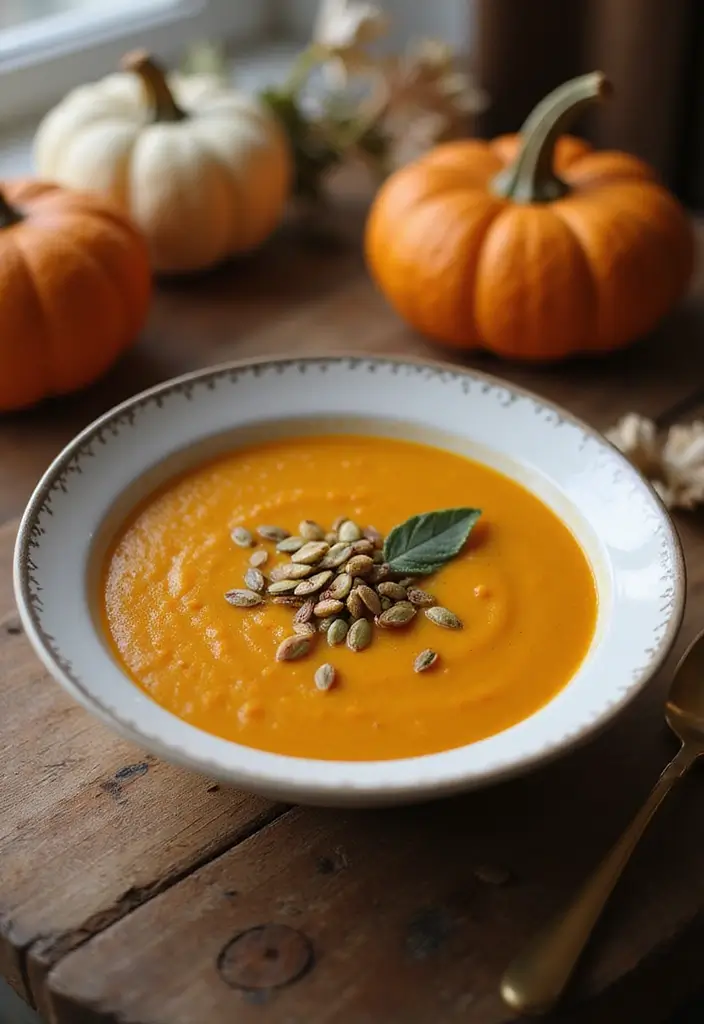 27 High Protein Vegetarian Soup Recipes for Cozy Dinners 21 27 High Protein Vegetarian Soup Recipes for Cozy Dinners - 21. Pumpkin and Sage Soup