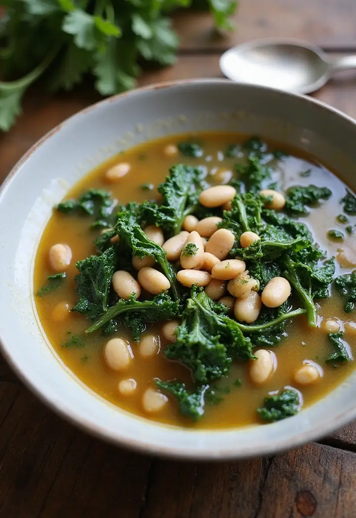 27 High Protein Vegetarian Soup Recipes for Cozy Dinners 22 27 High Protein Vegetarian Soup Recipes for Cozy Dinners - 22. White Bean and Kale Soup
