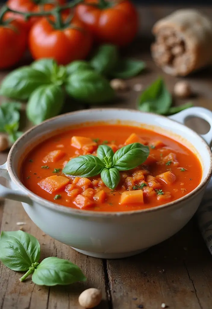 27 High Protein Vegetarian Soup Recipes for Cozy Dinners 5 27 High Protein Vegetarian Soup Recipes for Cozy Dinners - 5. Tomato and Basil Protein Soup