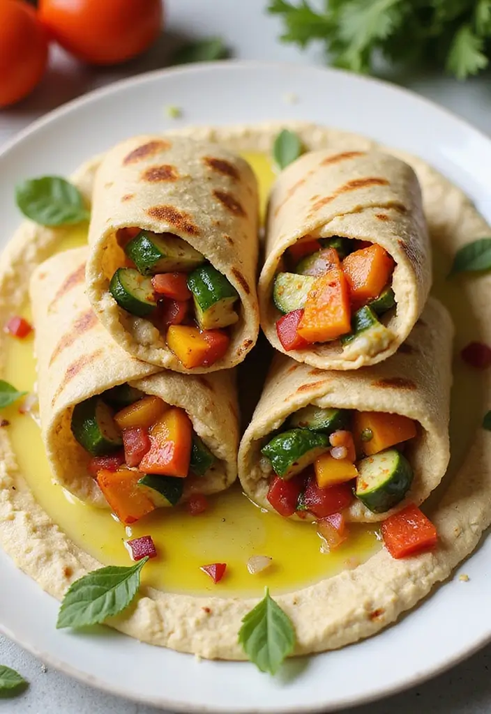27 Low Calorie Vegetarian Recipes for Healthy Dinners 23 27 Low Calorie Vegetarian Recipes for Healthy Dinners - 23. Grilled Vegetable and Hummus Wraps