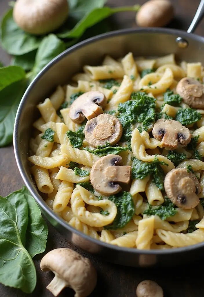27 One Pot Pasta Vegetarian Recipes for Busy Nights - 1. Creamy Spinach and Mushroom Pasta