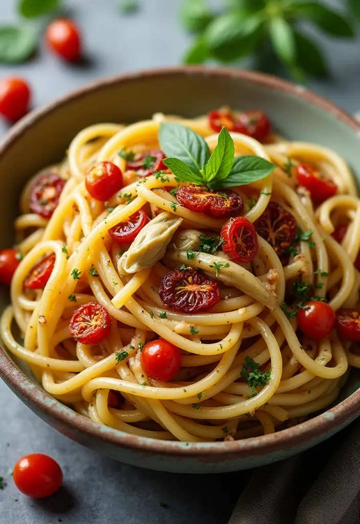 27 One Pot Pasta Vegetarian Recipes for Busy Nights - 18. One Pot Tuscan Veggie Pasta