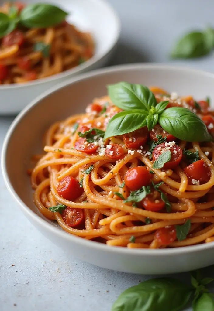 27 One Pot Pasta Vegetarian Recipes for Busy Nights - 7. One Pot Tomato Basil Pasta