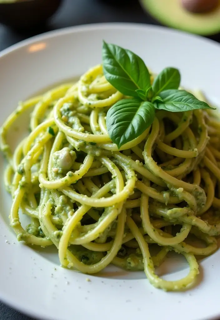 27 One Pot Pasta Vegetarian Recipes for Busy Nights - 8. Avocado Pesto Pasta