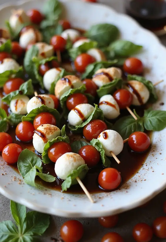 27 Vegetarian Dinner Party Recipes That Impress Guests 12 27 Vegetarian Dinner Party Recipes That Impress Guests - 12. Caprese Skewers with Balsamic Reduction