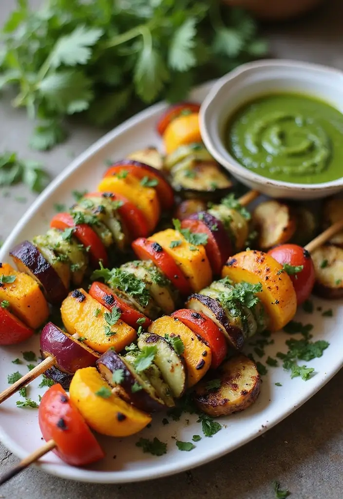 27 Vegetarian Dinner Party Recipes That Impress Guests 5 27 Vegetarian Dinner Party Recipes That Impress Guests - 5. Grilled Vegetable Skewers with Chimichurri Sauce