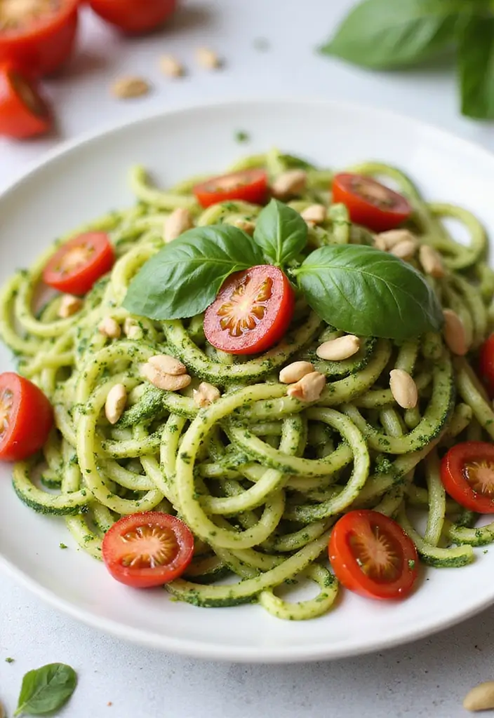 27 Vegetarian Dinner Party Recipes That Impress Guests 6 27 Vegetarian Dinner Party Recipes That Impress Guests - 6. Zucchini Noodles with Pesto and Cherry Tomatoes