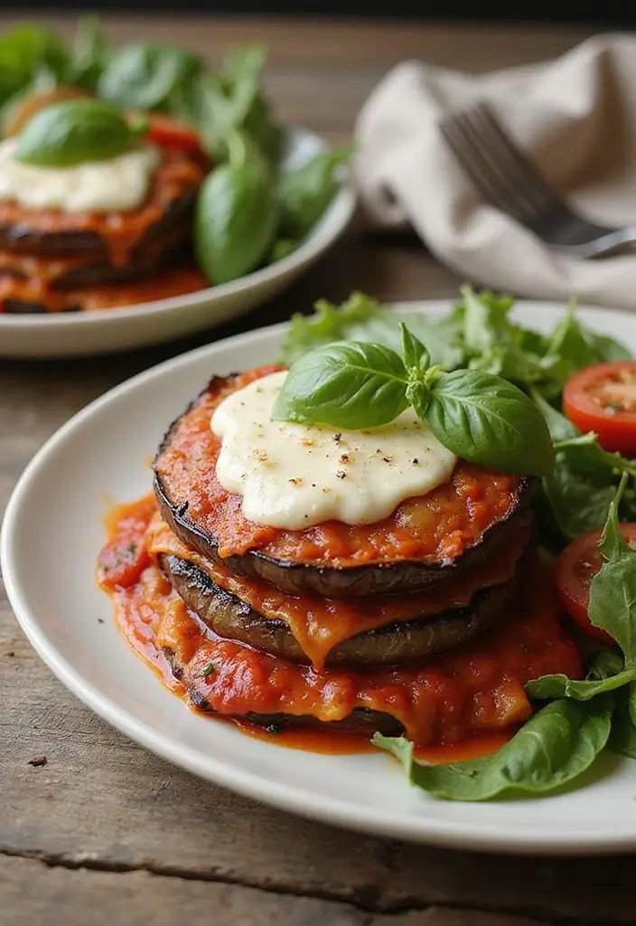 27 Vegetarian Dinner Party Recipes That Impress Guests 7 27 Vegetarian Dinner Party Recipes That Impress Guests - 7. Eggplant Parmesan Stack