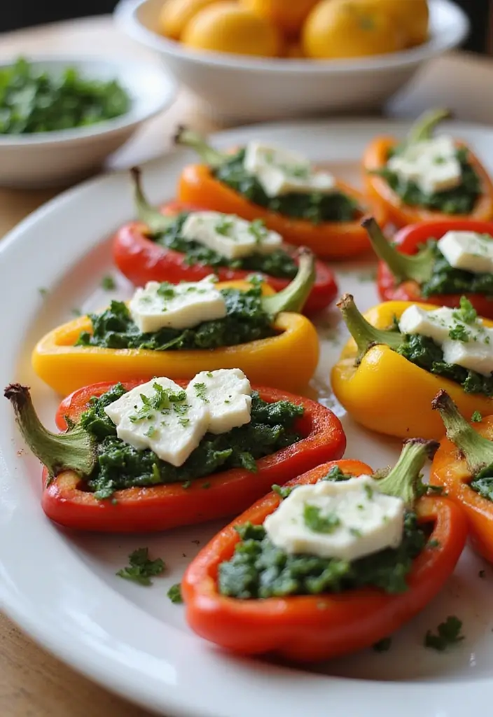 28 High Protein Vegetarian Snack Recipes You’ll Love 13 28 High Protein Vegetarian Snack Recipes You’ll Love - 13. Spinach & Feta Stuffed Mini Peppers