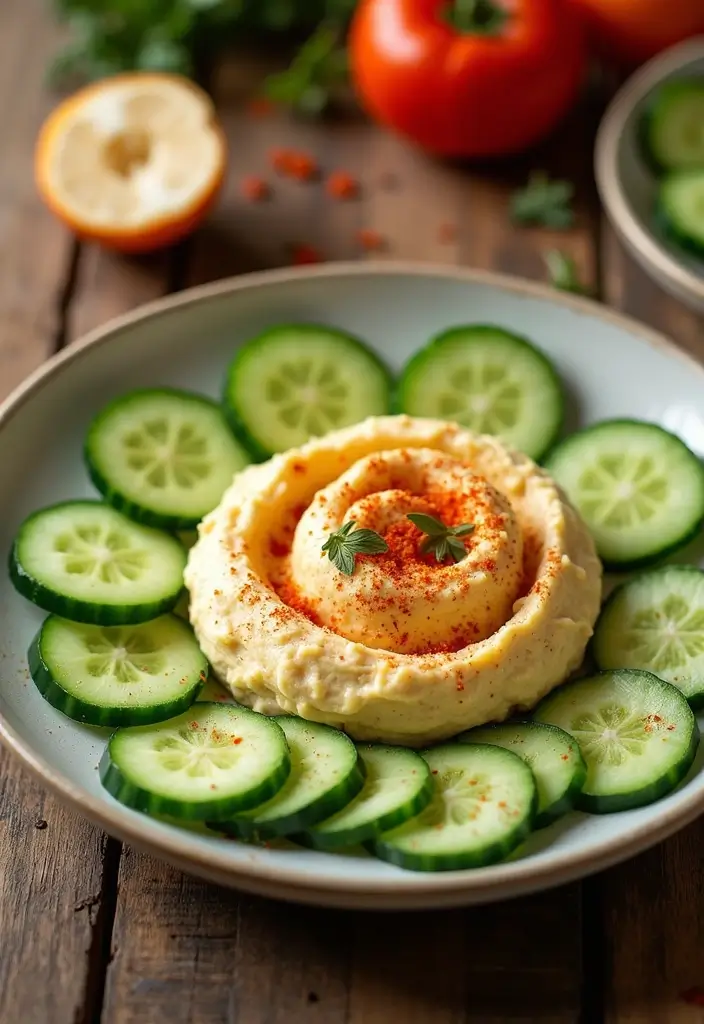 28 High Protein Vegetarian Snack Recipes You’ll Love 17 28 High Protein Vegetarian Snack Recipes You’ll Love - 17. Cucumber & Hummus Bites
