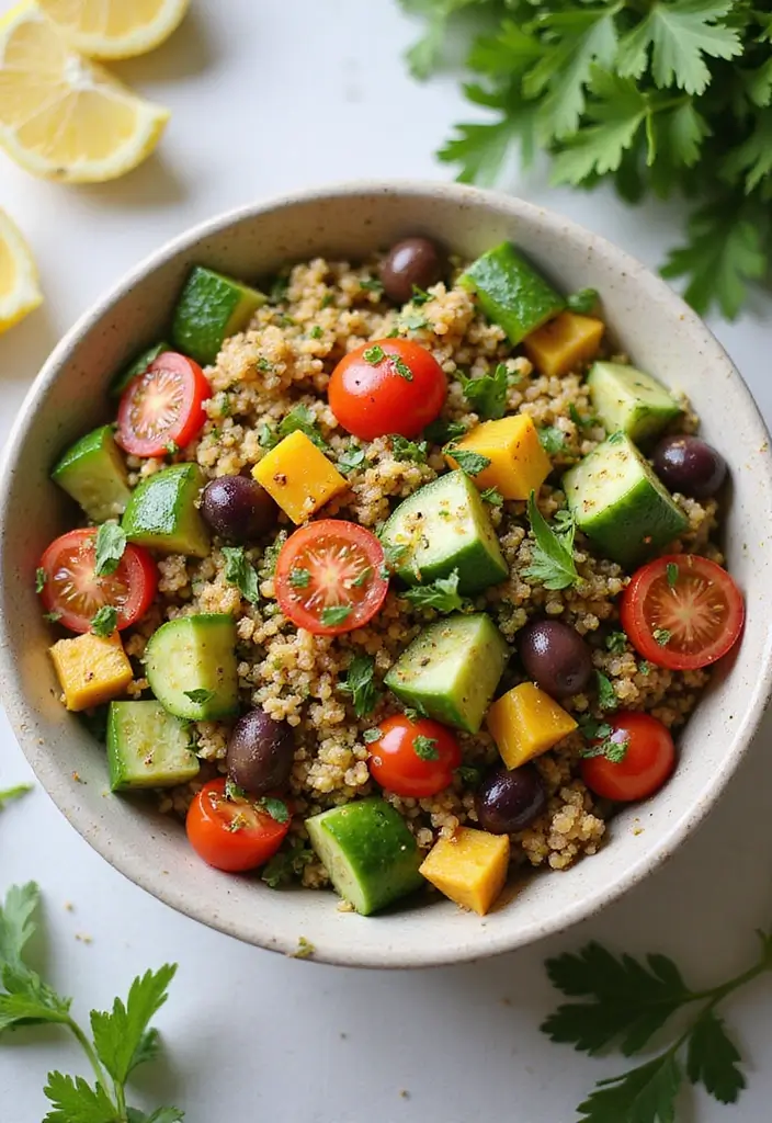 28 Whole Food Vegetarian Recipes for Clean Eating - 11. Mediterranean Quinoa Bowl