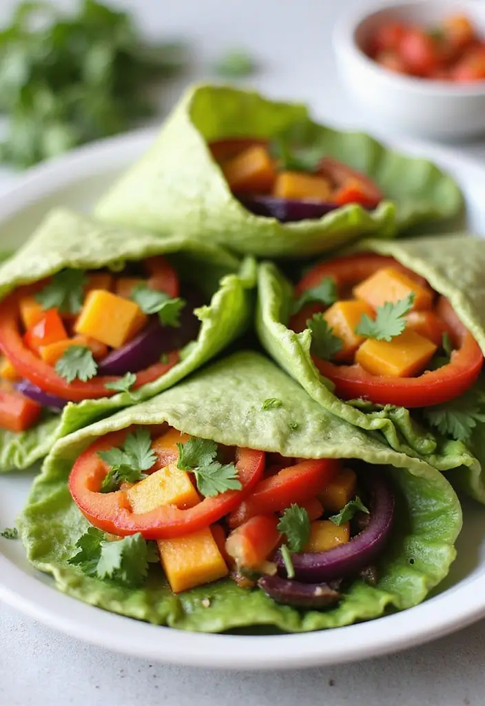 28 Whole Food Vegetarian Recipes for Clean Eating - 16. Rainbow Veggie Wraps