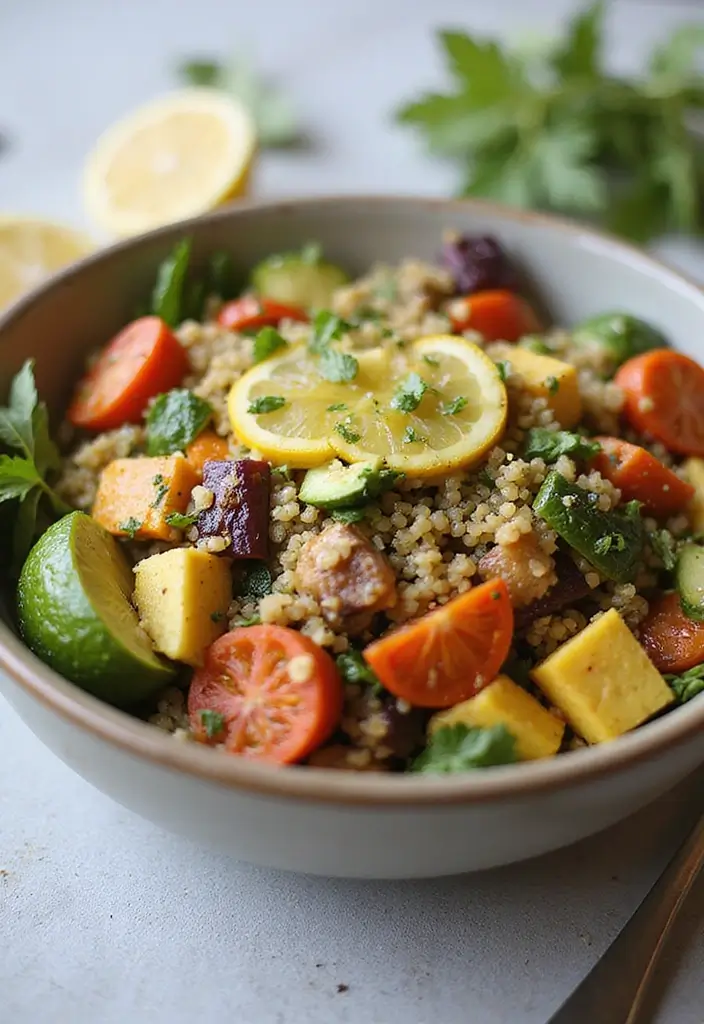 28 Whole Food Vegetarian Recipes for Clean Eating - 18. Roasted Vegetable & Quinoa Salad