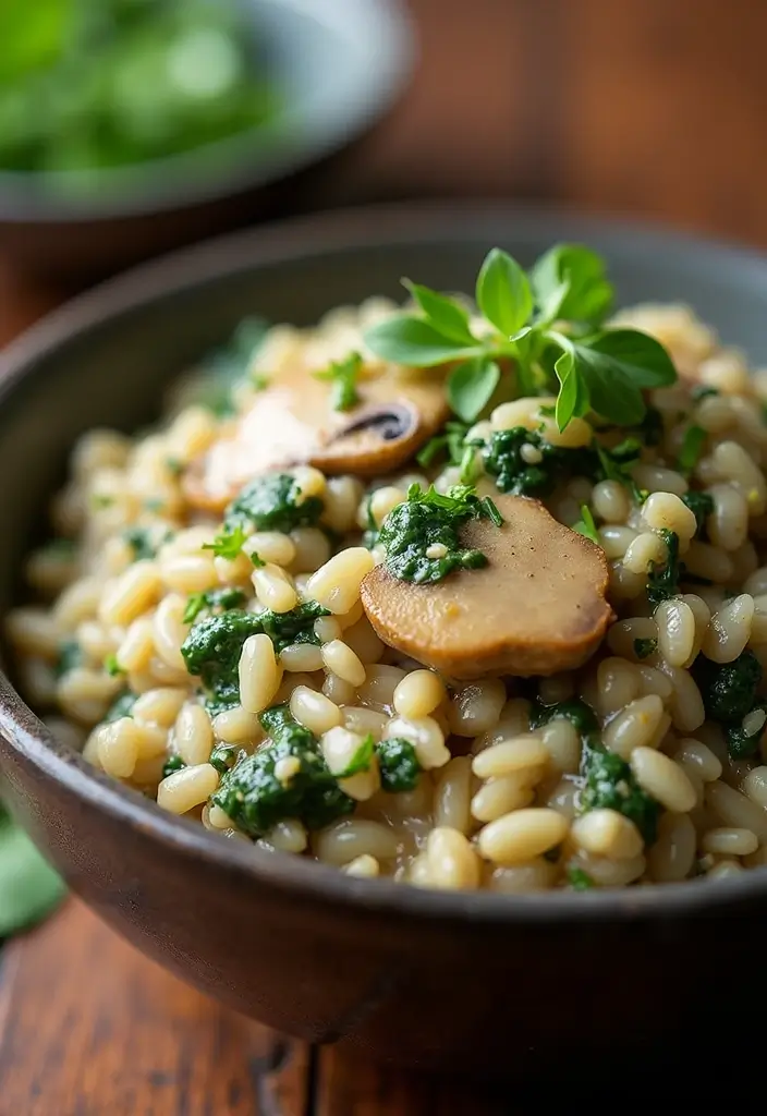 28 Whole Food Vegetarian Recipes for Clean Eating - 24. Mushroom & Spinach Risotto