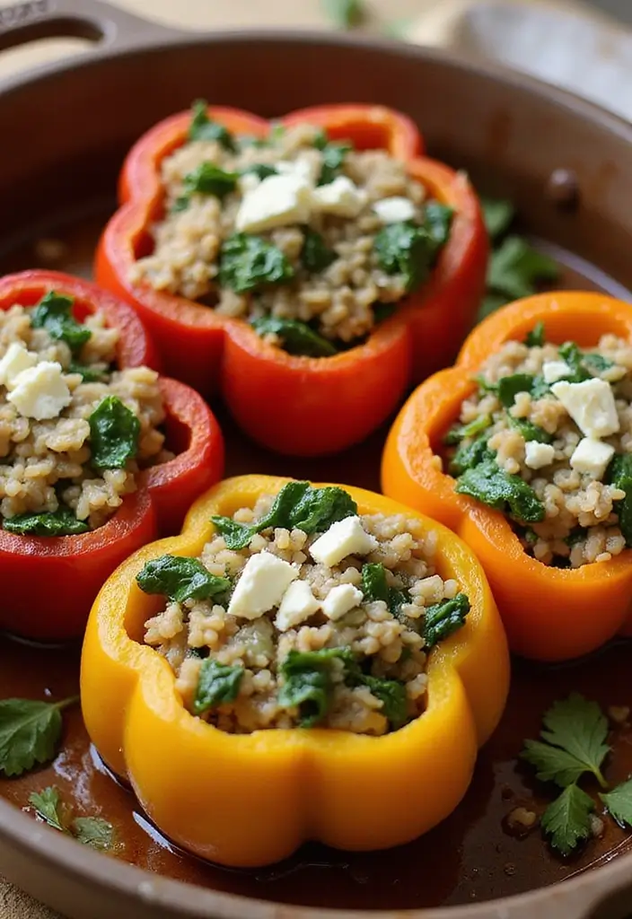 28 Whole Food Vegetarian Recipes for Clean Eating - 6. Spinach & Feta Stuffed Peppers
