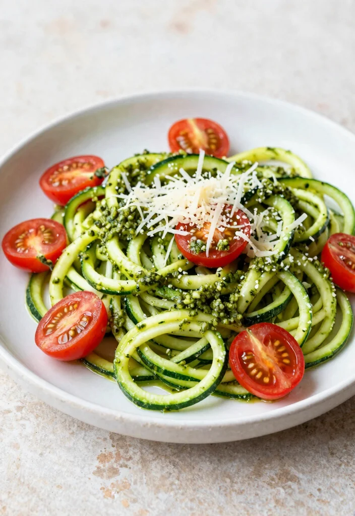 10 Fertility Friendly Dinner Recipes with Nourishing Ingredients - 3. Zucchini Noodles with Pesto and Cherry Tomatoes 1