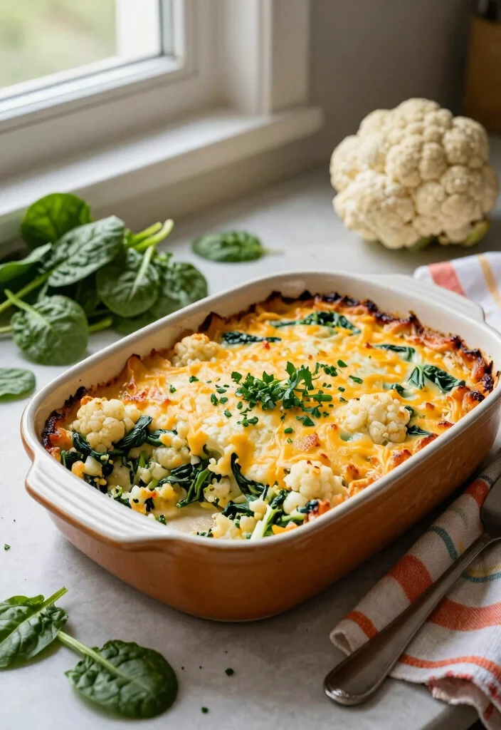 10 Keto Twins Recipes for Trend Inspired Low Carb Cooking - 1. Cheesy Cauliflower & Spinach Casserole 1
