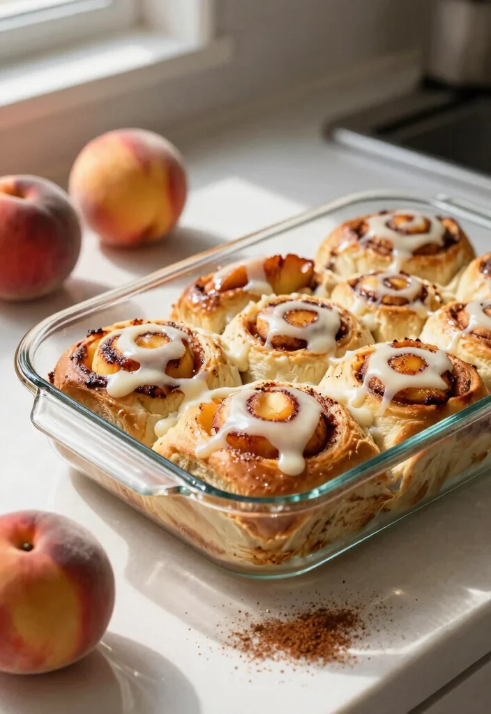 10 Peach Crescent Roll Dessert Recipes for Easy Baked Sweets - 5. Peach Cinnamon Roll Bake 1