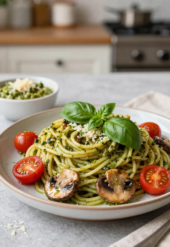 12 Healthy Mushroom Recipes for Simple Savory Dishes - 9. Mushroom Pesto Pasta 1