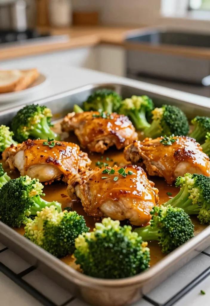 12 Healthy Sheet Pan Recipes for Easy Balanced Meals - 10. Honey Mustard Chicken Thighs & Broccoli 1