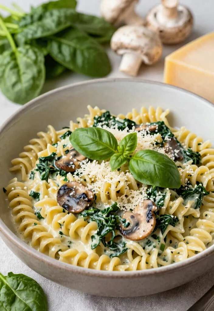 12 Skillet Dinner Recipes for Easy One Pan Cooking - 3. Creamy Spinach and Mushroom Pasta 1