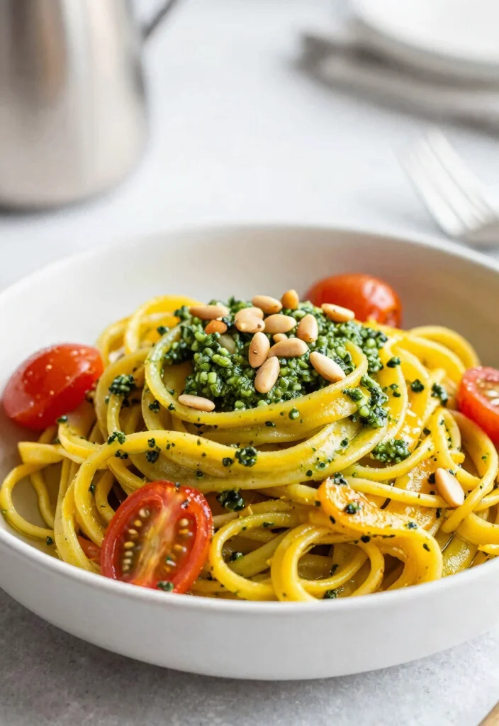 12 Vegan Yellow Squash Recipes for Light Seasonal Meals - 6. Yellow Squash Noodles with Pesto 1